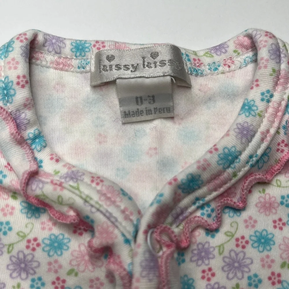 Kissy Kissy Pink and Blue Floral Footie 0-3m a34